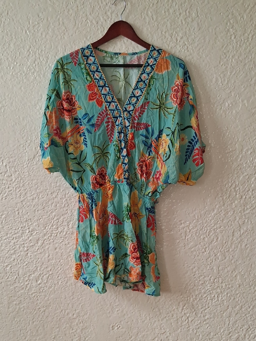 Turquoise Floral V-Neck Women’s Dress